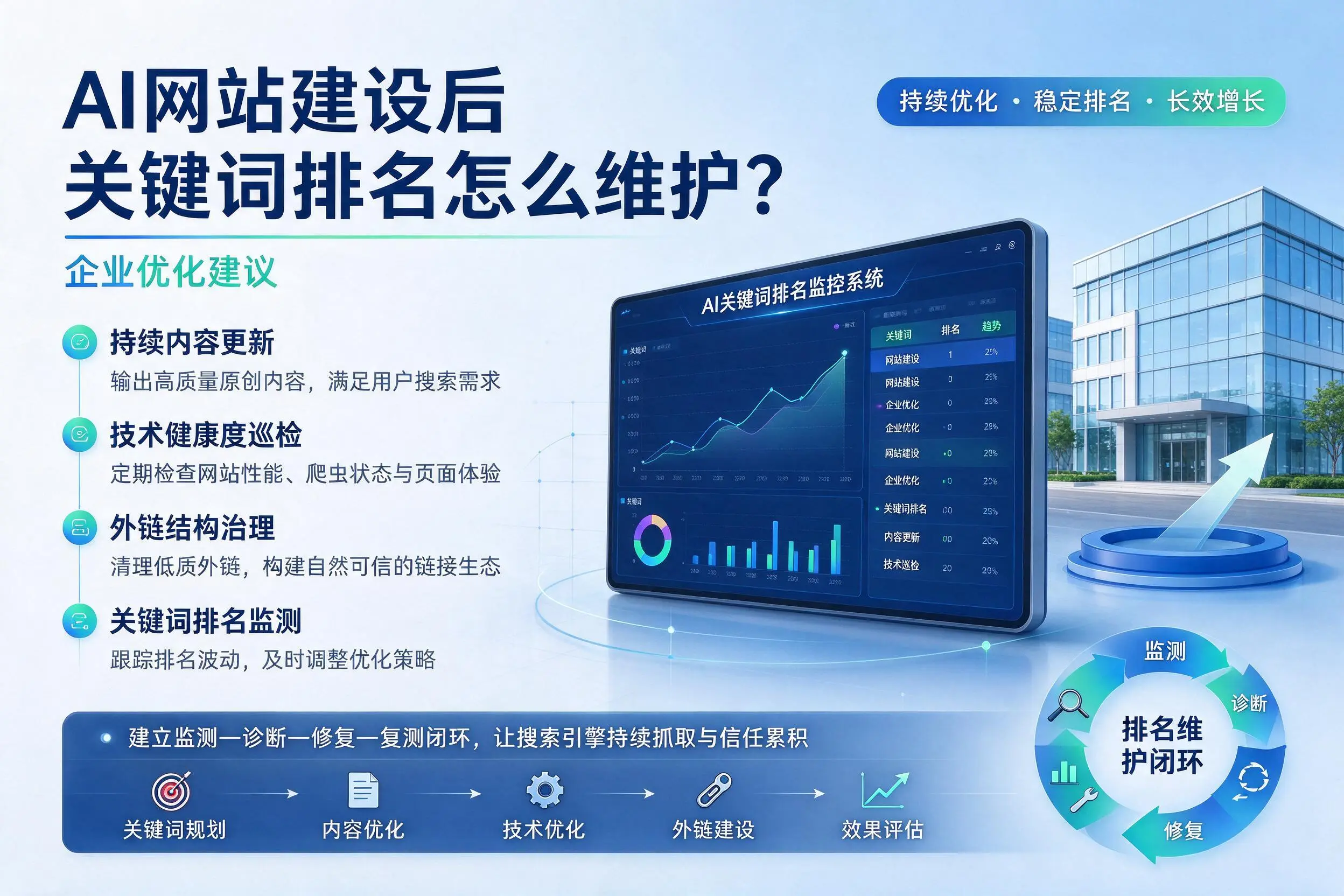 AI网站建设后关键词排名怎么维护?沈阳企业优化建议